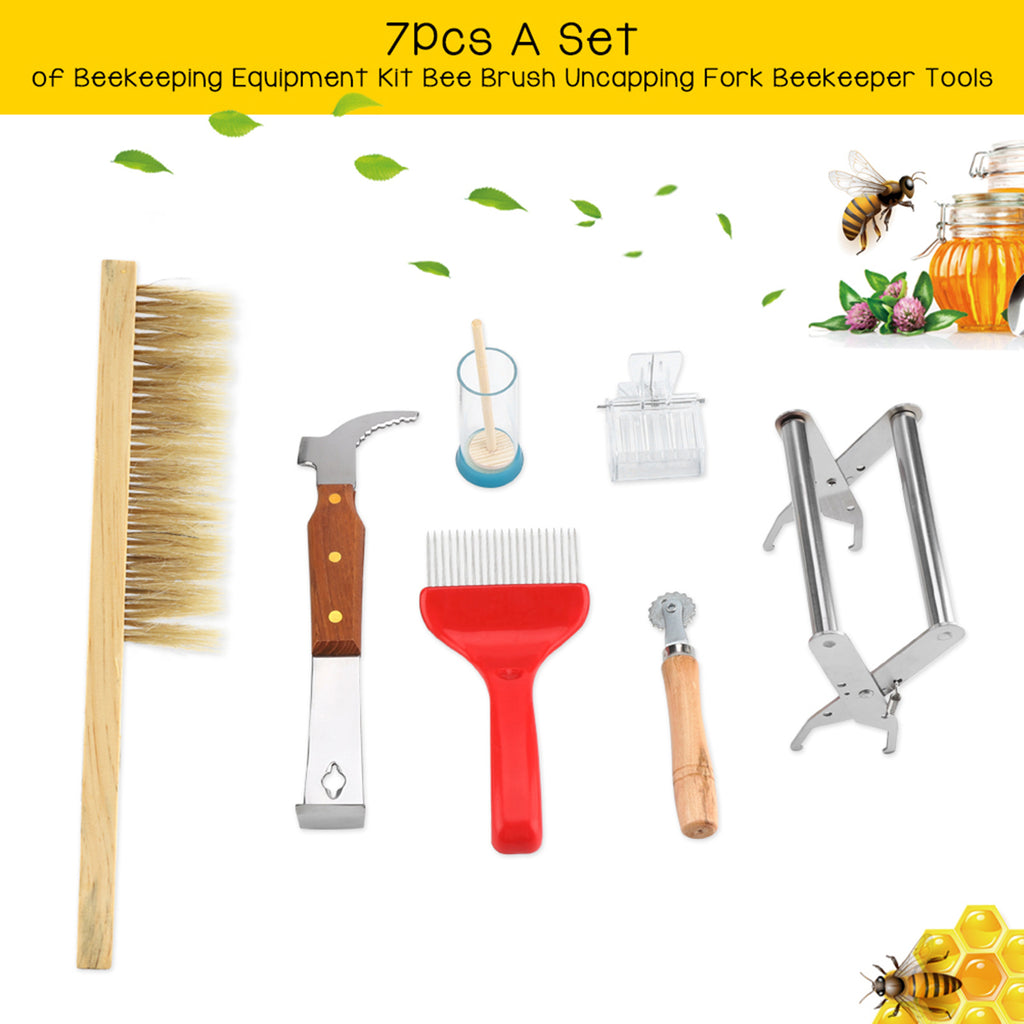 7Pcs A Set of Beekeeping Equipment Kit Bee Brush Uncapping Fork Beekeeper Tools