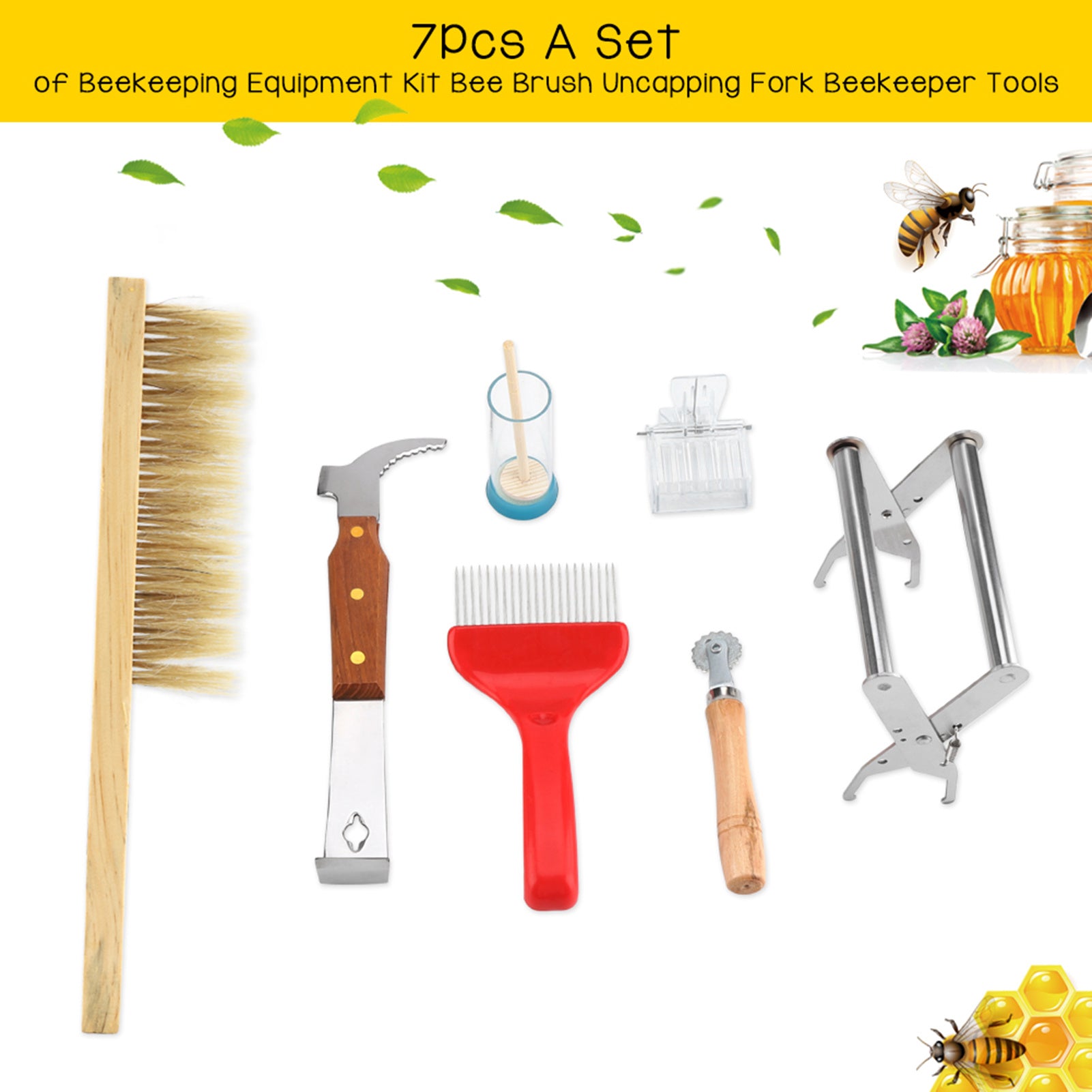 7Pcs A Set of Beekeeping Equipment Kit Bee Brush Uncapping Fork Beekeeper Tools