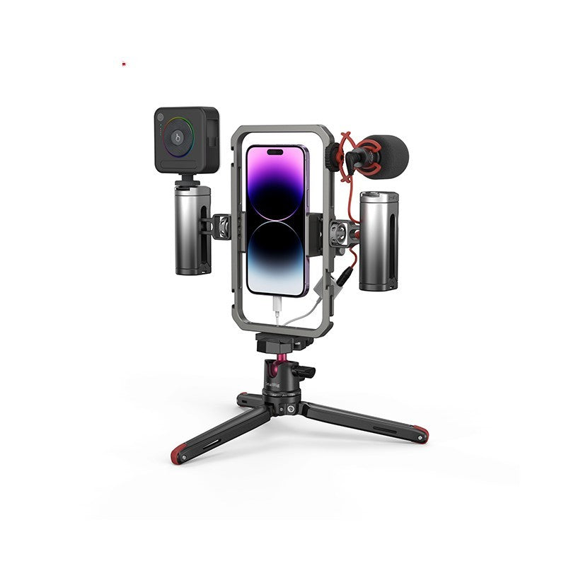 Two-Handed Rabbit Cage Kit – Stabilizer for Video Shooting, Vlogging & Filmmaking, with microphone, light and tripod