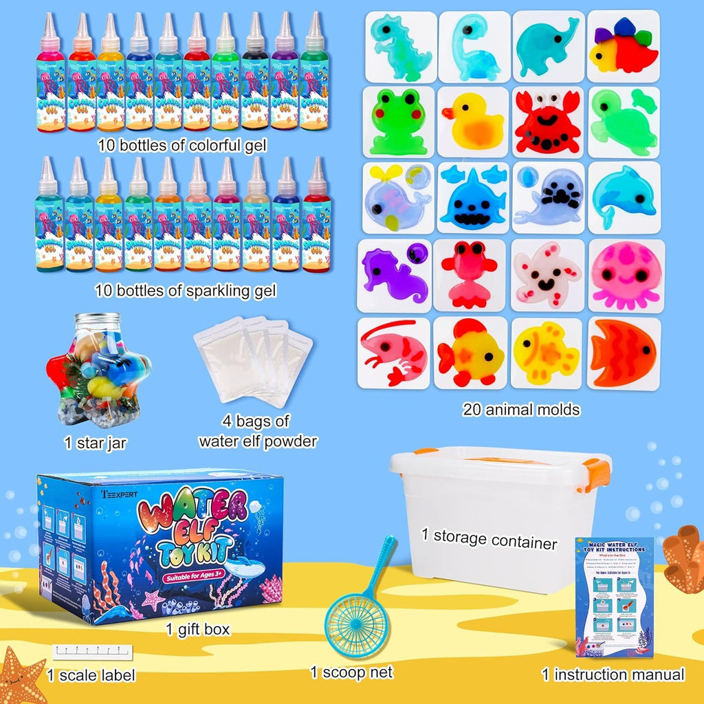 Kids DIY Soft Rubber Pet Craft Kit: 20 Gel Toys & 5 Molds - Creative Sensory Activity Set - Perfect Birthday Party Gift for Children
