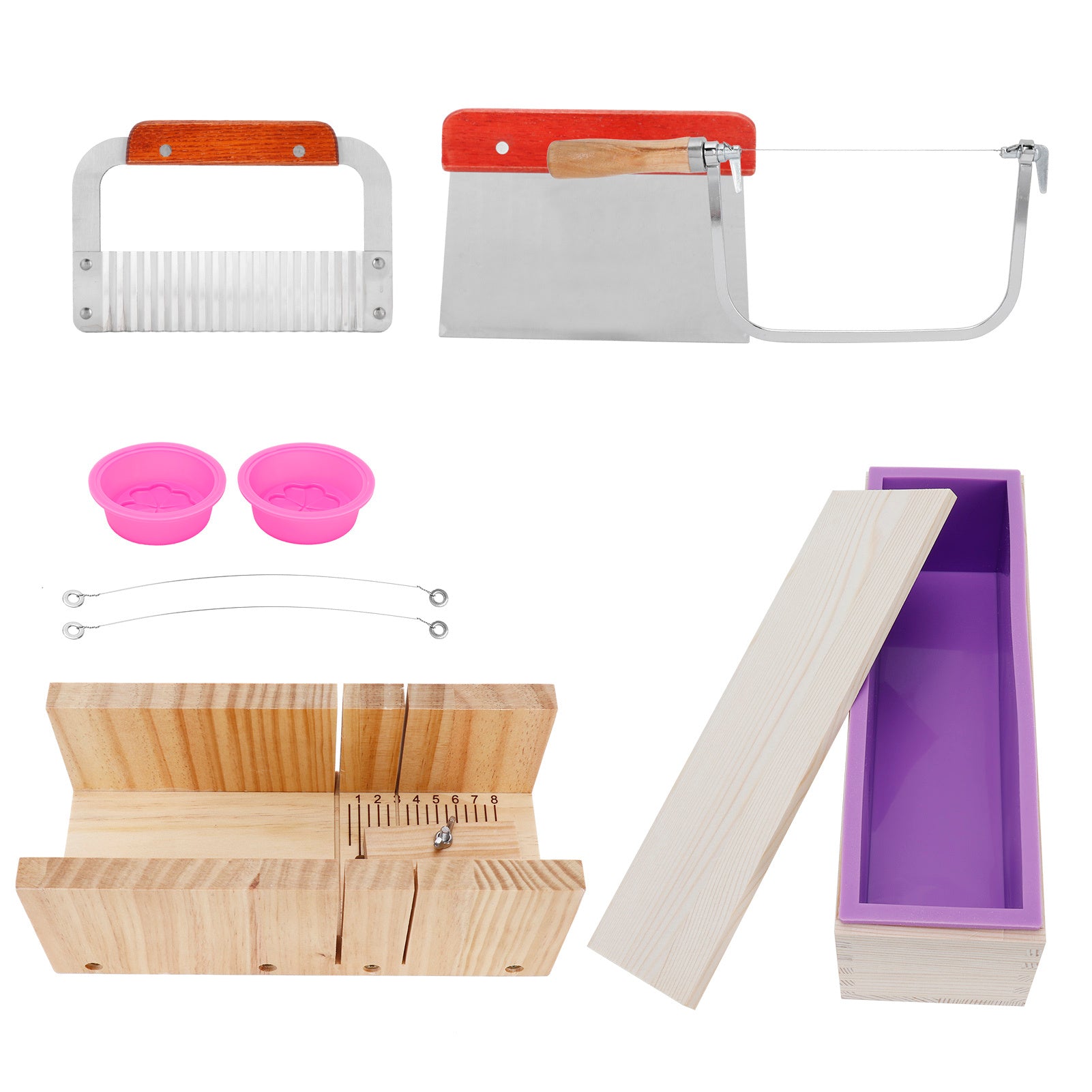 9PCS/Set 1200ml Silicone Soap Molds Kit Wood Bread Cutter DIY Soap Making Cutting Tool