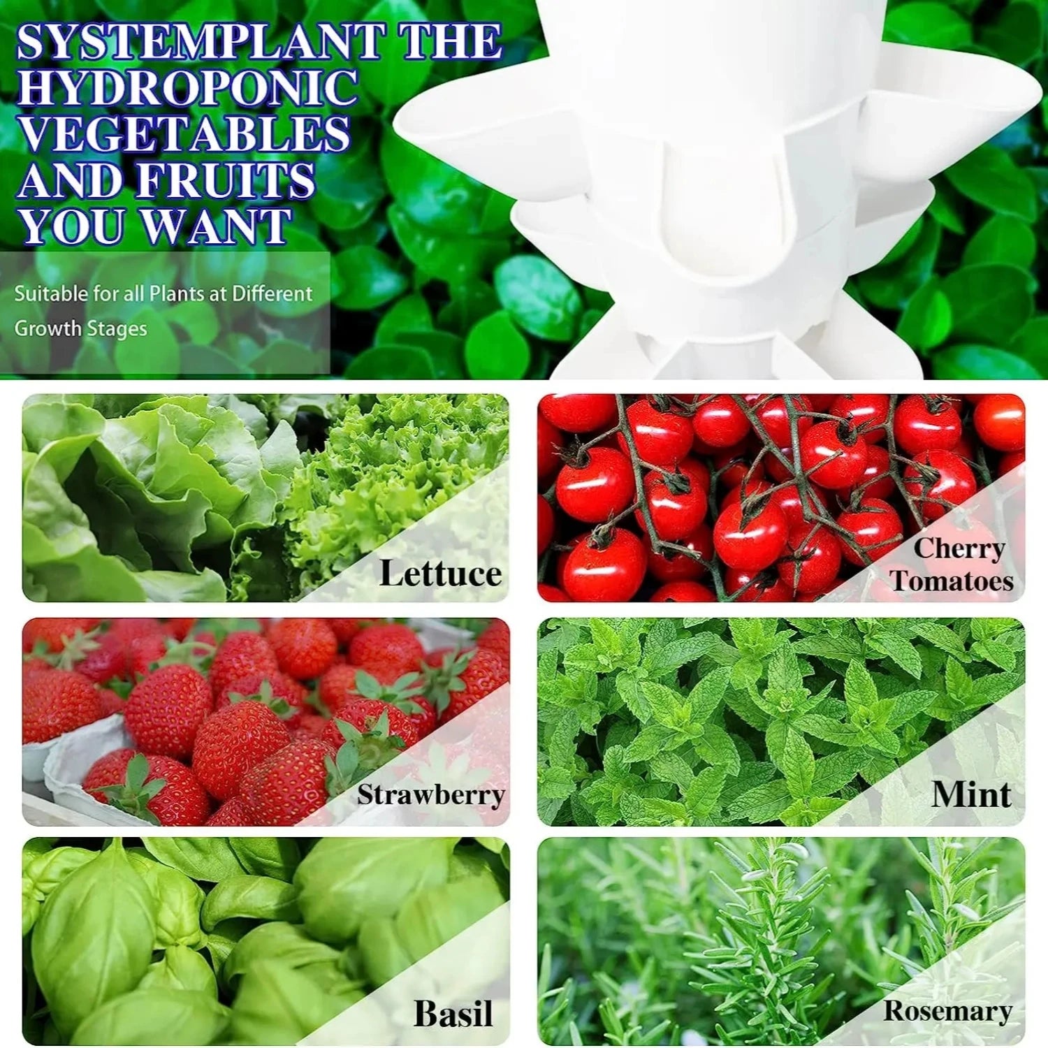 Hydroponic Growing System Mini Indoor Outdoor Home Grow Herb Vertical Garden Tower 6 Tiers 30 Holes Vegetables Planter