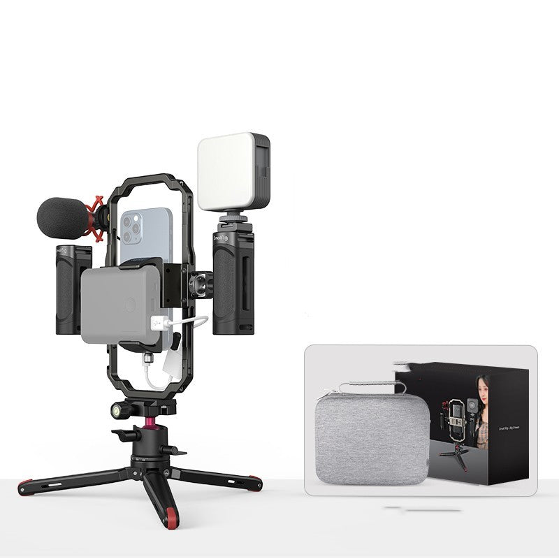 Two-Handed Rabbit Cage Kit – Stabilizer for Video Shooting, Vlogging & Filmmaking, with microphone, light and tripod