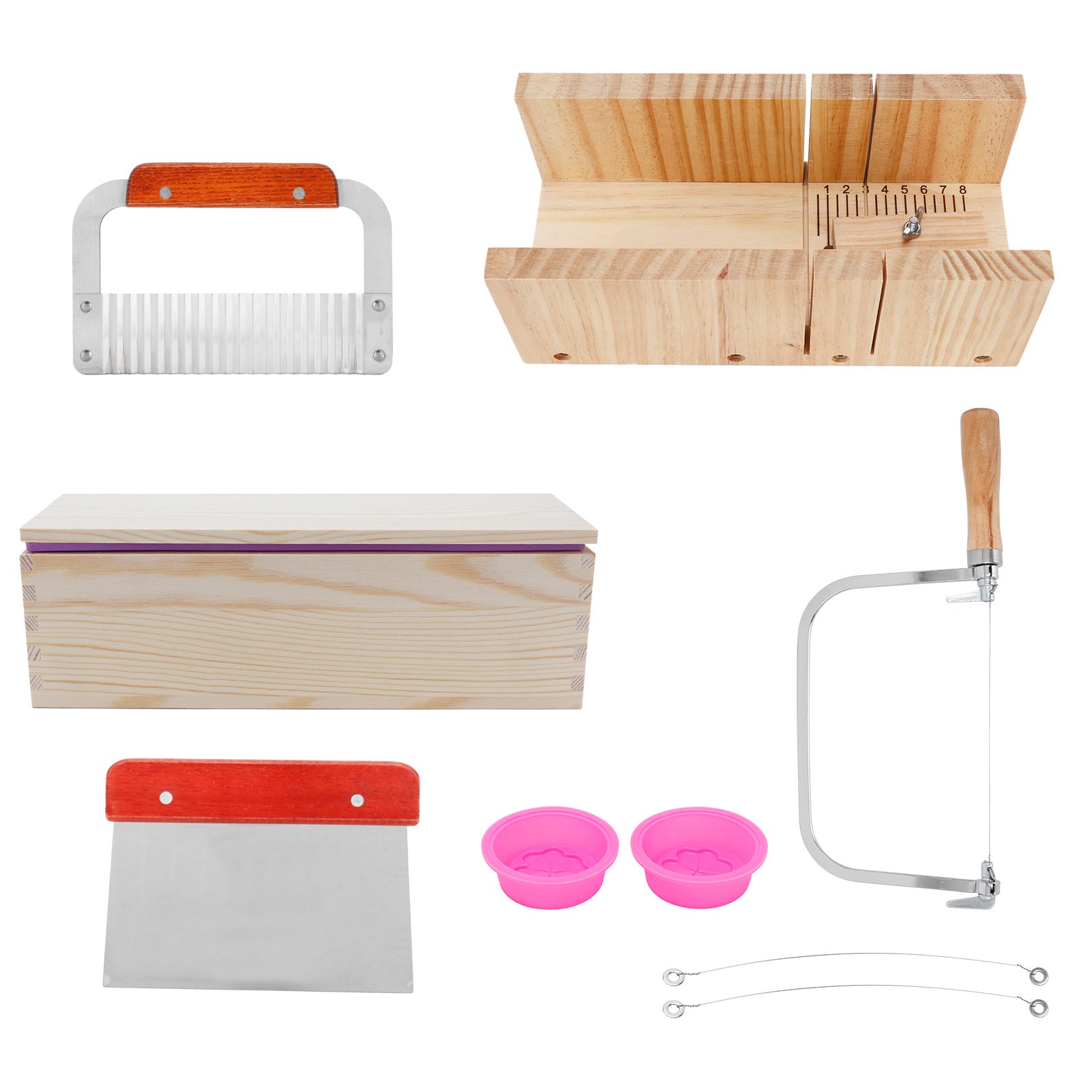 9PCS/Set 1200ml Silicone Soap Molds Kit Wood Bread Cutter DIY Soap Making Cutting Tool
