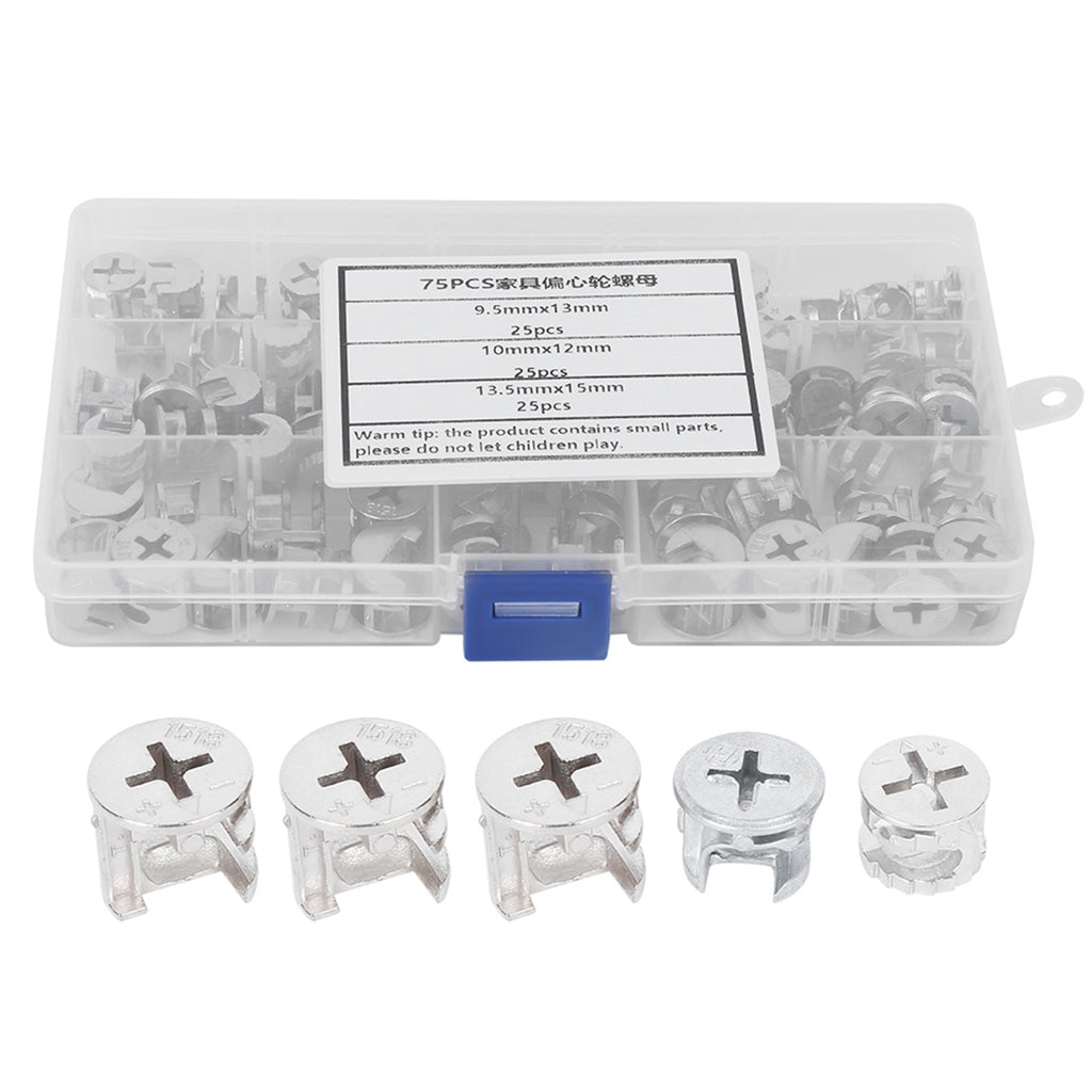 75Pcs Cam Nut & Eccentric Wheel Set – 3-in-1 Furniture Connector Fastener Kit